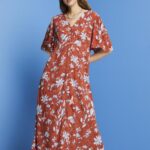 Women Esprit Coral Orange Midi dress with all-over pattern Dresses XF4444188