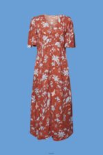 Women Esprit Coral Orange Midi dress with all-over pattern Dresses XF4444188 - Image 5