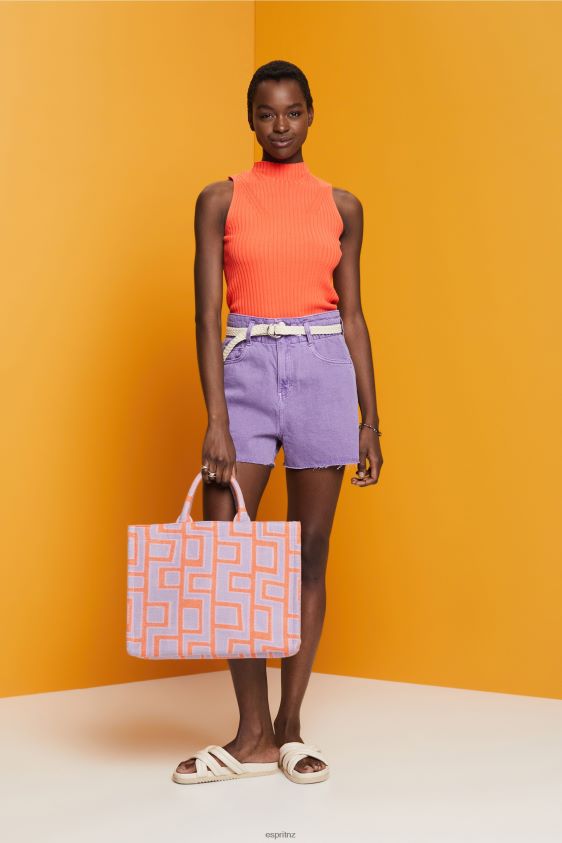 Women Esprit Coral Orange Ribbed, sleeveless jumper, linen blend Sweaters XF4444110 - Image 2