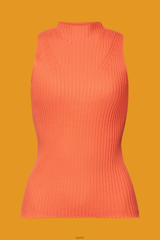 Women Esprit Coral Orange Ribbed, sleeveless jumper, linen blend Sweaters XF4444110 - Image 5
