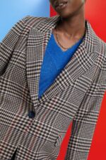 Women Esprit Cream Beige Checked wool blend blazer Coats XF4444447 - Image 3