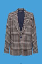 Women Esprit Cream Beige Checked wool blend blazer Coats XF4444447 - Image 5