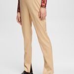 Women Esprit Cream Beige High-rise split hem trousers Trousers & Pants XF4444326