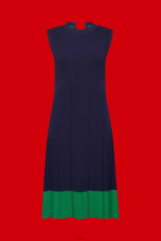 Women Esprit Dark Blue Pleated and sleeveless maxi dress with crewneck Dresses XF4444123 - Image 5