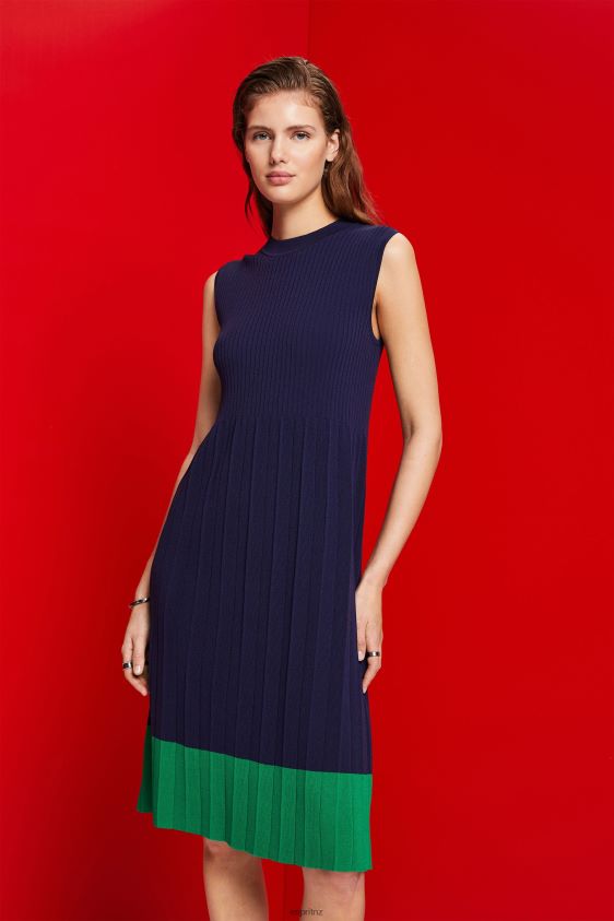 Women Esprit Dark Blue Pleated and sleeveless maxi dress with crewneck Dresses XF4444123 - Image 1