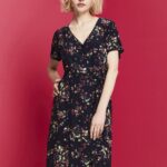 Women Esprit Dark Blue Printed midi dress with a tie belt Dresses XF4444189