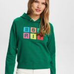 Women Esprit Dark Green Embroidered logo hoodie, organic cotton Sweatshirts & Hoodies XF444410