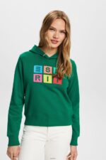 Women Esprit Dark Green Embroidered logo hoodie, organic cotton Sweatshirts & Hoodies XF444410