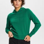Women Esprit Dark Green Embroidered logo hoodie, organic cotton Sweatshirts & Hoodies XF44448