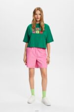 Women Esprit Dark Green Embroidered logo t-shirt, 100% cotton T-Shirts XF444415 - Image 2