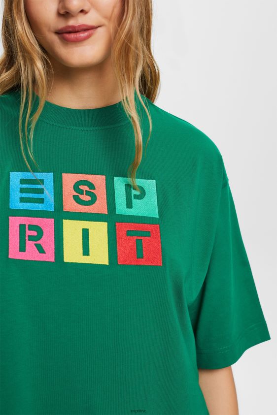 Women Esprit Dark Green Embroidered logo t-shirt, 100% cotton T-Shirts XF444415 - Image 3