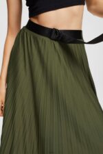 Women Esprit Dark Khaki Pleated skirt with belt Skirts XF4444435 - Image 3