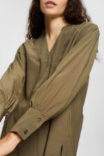 Women Esprit Dark Khaki V-neck blouse, LENZING ECOVERO Blouses XF4444555 - Image 3