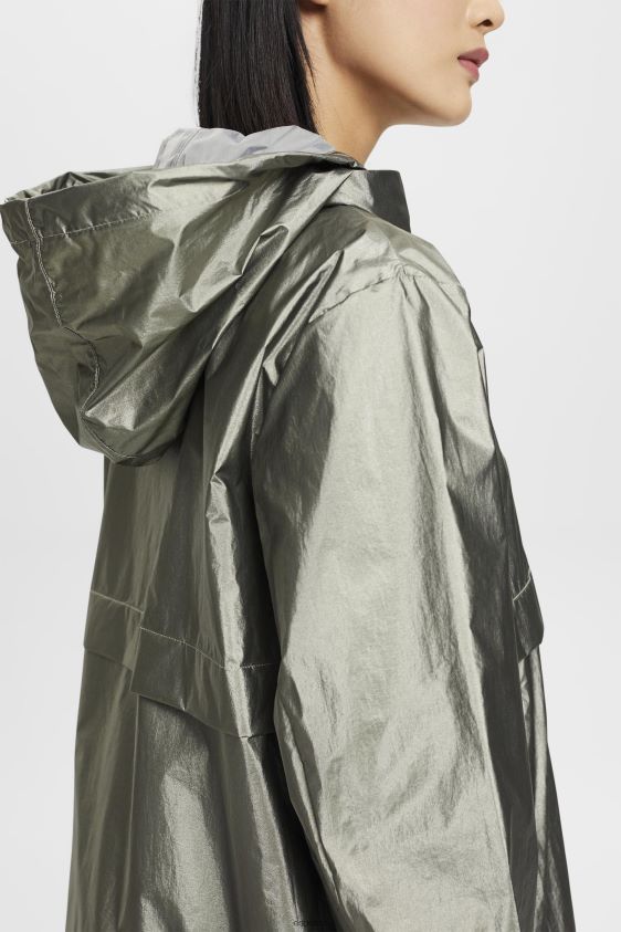 Women Esprit Dark Teal Green Metallic sheen jacket with a hood Jackets XF4444267 - Image 3