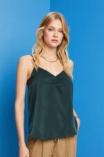 Women Esprit Dark Teal Green Satin strappy top Top XF4444356