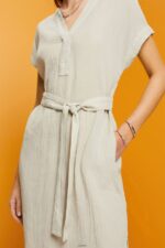 Women Esprit Dusty Green Crinkled midi dress with belt Dresses XF444453 - Image 3