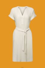 Women Esprit Dusty Green Crinkled midi dress with belt Dresses XF444453 - Image 5