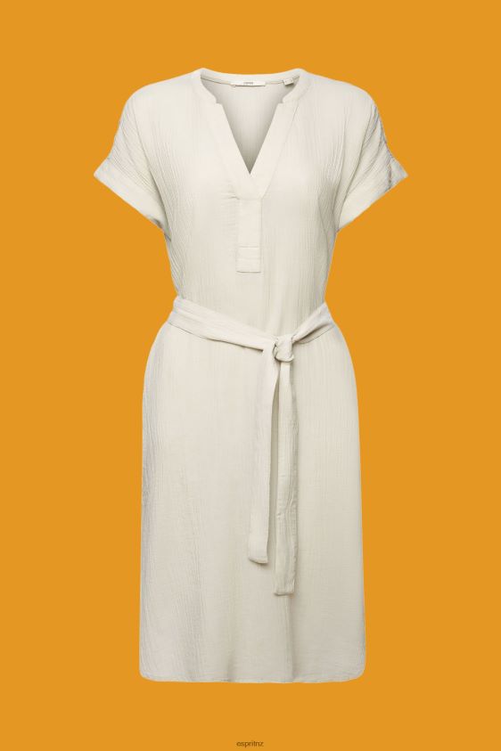 Women Esprit Dusty Green Crinkled midi dress with belt Dresses XF444453 - Image 5