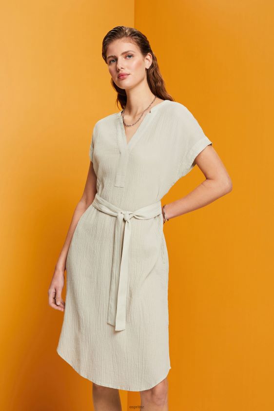 Women Esprit Dusty Green Crinkled midi dress with belt Dresses XF444453 - Image 1