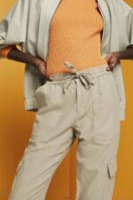 Women Esprit Dusty Green Mixed fabric cargo trousers with TENCEL Trousers & Pants XF4444265 - Image 3