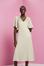 Women Esprit Dusty Green Satin midi dress Dresses XF444455