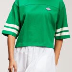 Women Esprit Emerald Green Cropped varsity logo rugby tee T-Shirts XF4444413