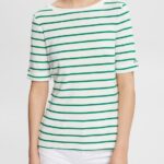 Women Esprit Emerald Green Fashion stripe t-shirt T-Shirts XF4444519