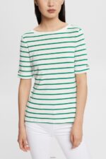Women Esprit Emerald Green Fashion stripe t-shirt T-Shirts XF4444519