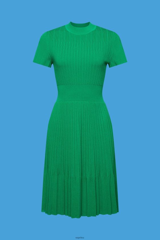 Women Esprit Emerald Green Mockneck pleated midi dress with short-sleeves Dresses XF4444121 - Image 5