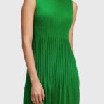Women Esprit Green Pleated fit and flare dress Dresses XF4444386