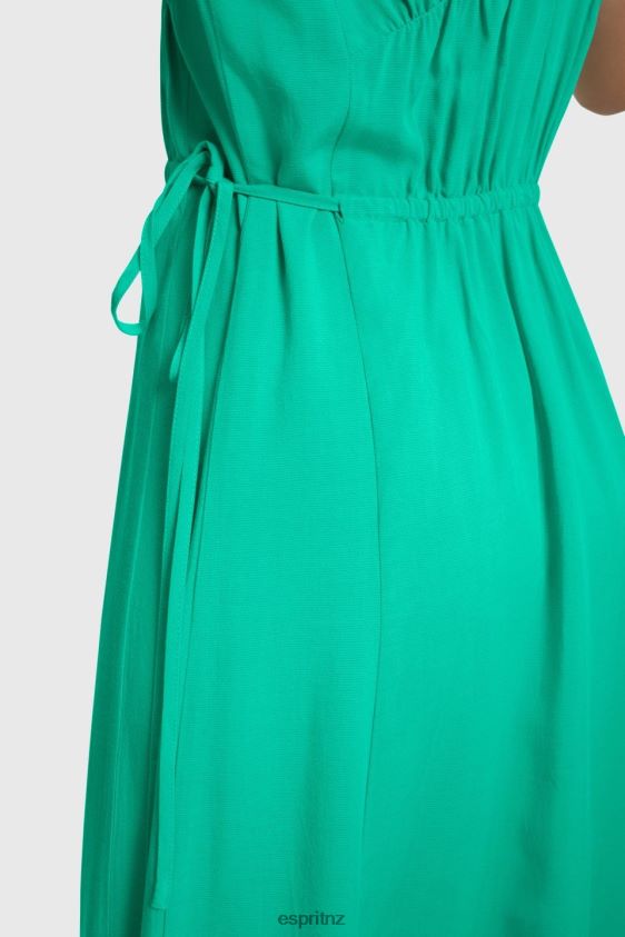 Women Esprit Green RAYON SILK RUCHED V NECK DRESS Dresses XF4444453 - Image 3