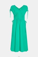 Women Esprit Green RAYON SILK RUCHED V NECK DRESS Dresses XF4444453 - Image 4