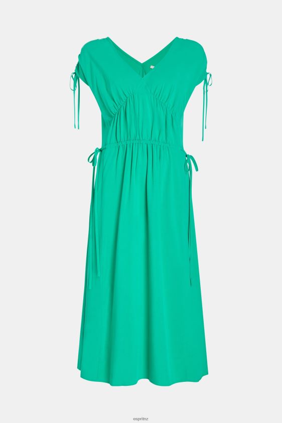 Women Esprit Green RAYON SILK RUCHED V NECK DRESS Dresses XF4444453 - Image 4