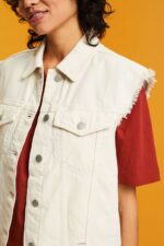 Women Esprit Ice Frayed Denim Vest Vest XF444462 - Image 3