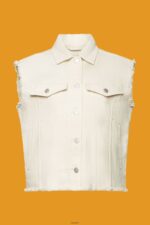 Women Esprit Ice Frayed Denim Vest Vest XF444462 - Image 5