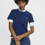 Women Esprit Ink Cotton T-shirt with embroidered logo T-Shirts XF4444150