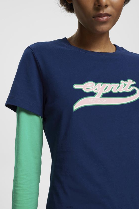 Women Esprit Ink Cotton T-shirt with printed logo T-Shirts XF4444145 - Image 3