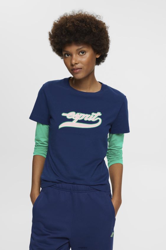 Women Esprit Ink Cotton T-shirt with printed logo T-Shirts XF4444145 - Image 1