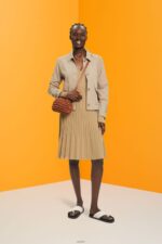 Women Esprit Khaki Beige Pleated wrap dress with long-sleeves Dresses XF4444126 - Image 2