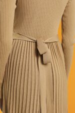 Women Esprit Khaki Beige Pleated wrap dress with long-sleeves Dresses XF4444126 - Image 3