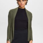 Women Esprit Khaki Green Recycled: ribbed cardigan with handkerchief hem Sweaters XF444424