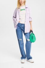Women Esprit Lavender Striped logo t-shirt T-Shirts XF4444538 - Image 2