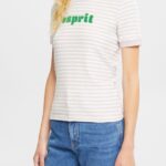 Women Esprit Lavender Striped logo t-shirt T-Shirts XF4444538