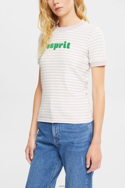 Women Esprit Lavender Striped logo t-shirt T-Shirts XF4444538