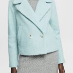 Women Esprit Light Aqua Green Faux wool woven jacket Jackets XF4444436