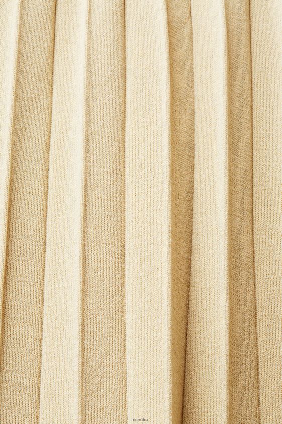Women Esprit Light Beige Pleated and sleeveless maxi dress with crewneck Dresses XF4444125 - Image 4