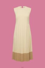 Women Esprit Light Beige Pleated and sleeveless maxi dress with crewneck Dresses XF4444125 - Image 5