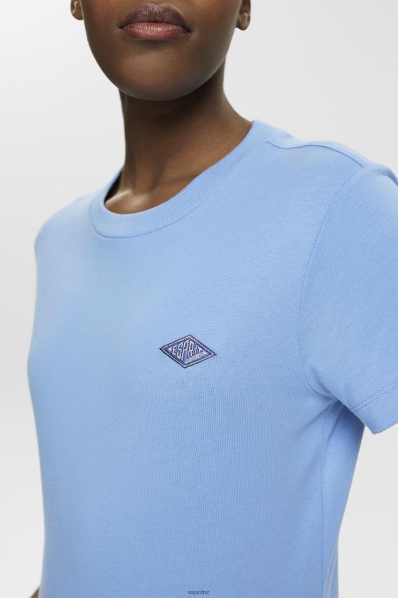 Women Esprit Light Blue Lavender Cotton T-shirt with embroidered logo T-Shirts XF4444151 - Image 3