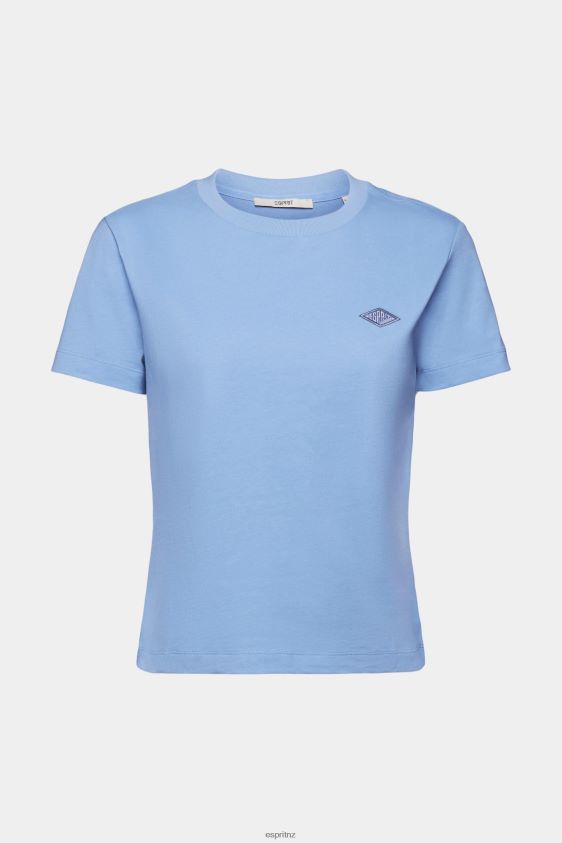 Women Esprit Light Blue Lavender Cotton T-shirt with embroidered logo T-Shirts XF4444151 - Image 5