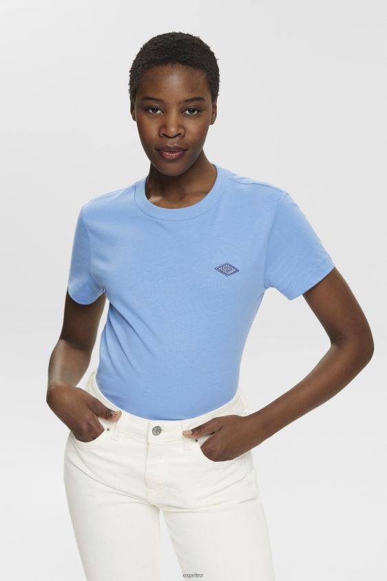 Women Esprit Light Blue Lavender Cotton T-shirt with embroidered logo T-Shirts XF4444151 - Image 1